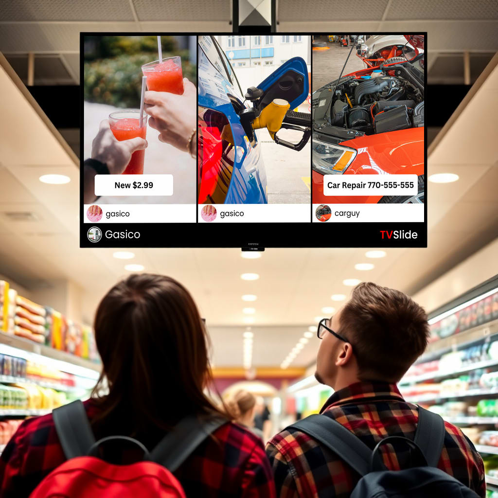 TVSlide in a large business like a supermarket or gas station chain